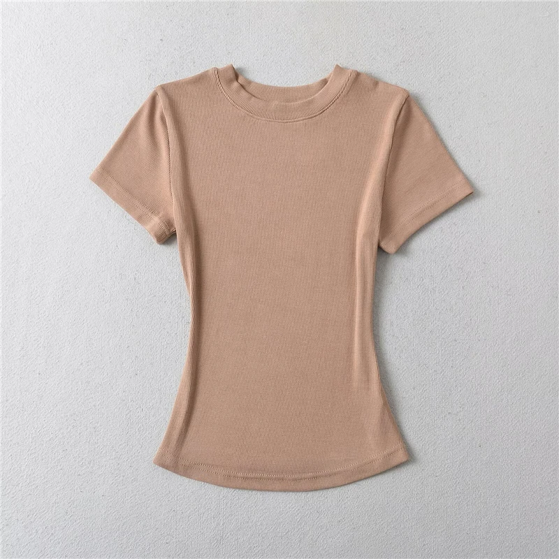 LUNDUNSHIJIA 2024 Summer Sexy Women Basic O-neck Short Sleeve T-shirt Ladies Slim Elasticity Cotton Tee Tops 12 Colors 6