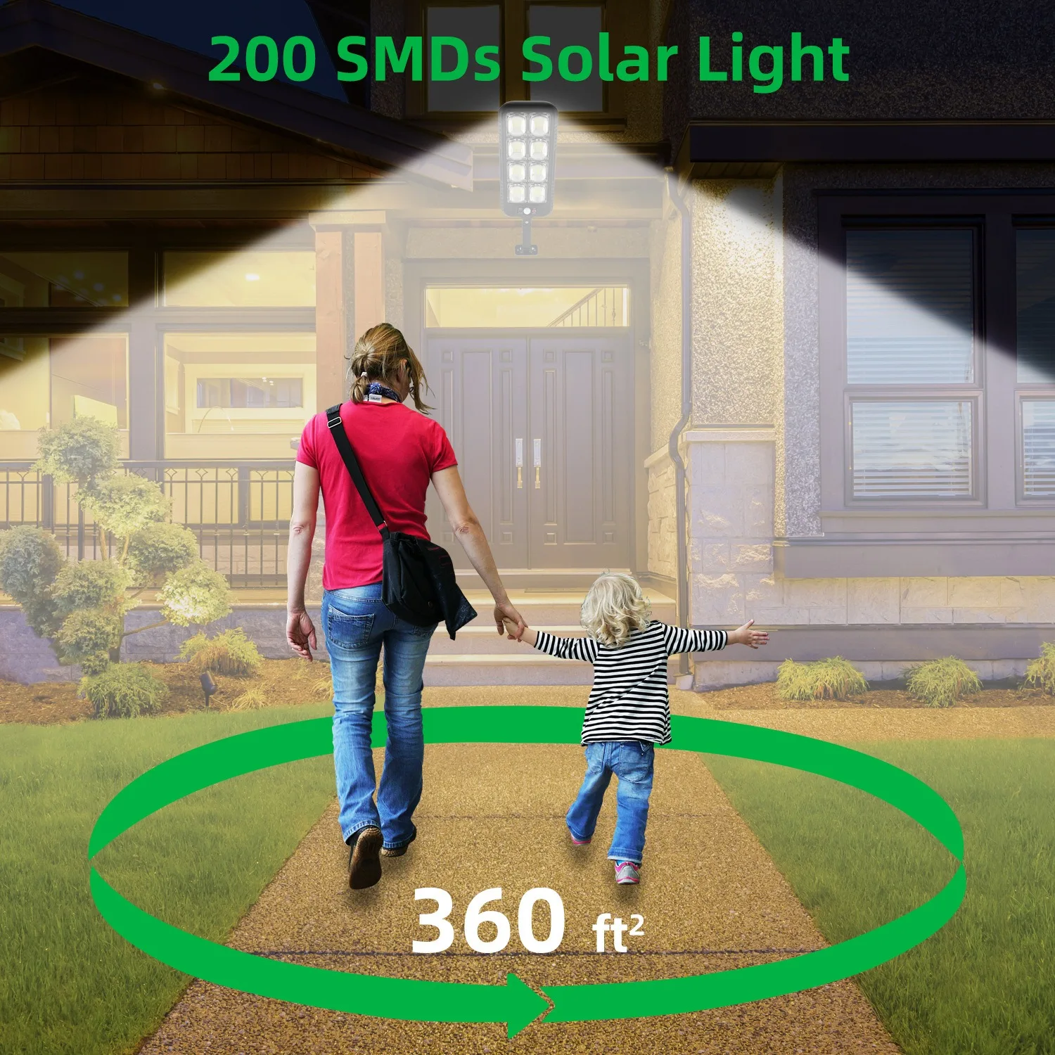 Solar Lights Outdoor Waterproof 200 LED Flood Lights Motion Sensor with Remote 3 Modes Street Lamp for Yard Garden Path