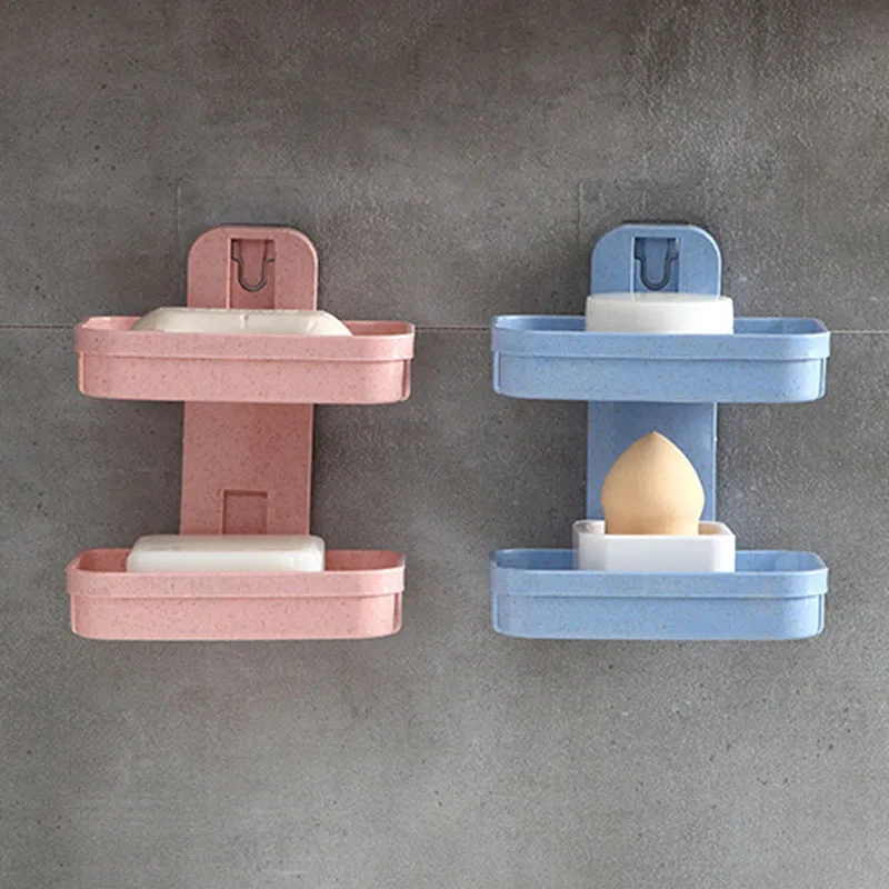 Wheat-Straw-Double-Soap-Box-Bathroom-Sucker-Punch-Free-Shelf-Soap-Box ...
