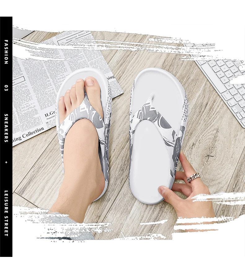 Printed male and female couples large size EVA high elastic flip-flops thick-soled lightweight slippers for outdoor beach shoes