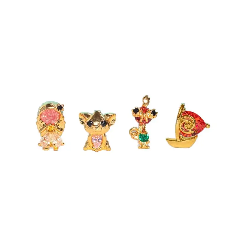 MIGGA 4pcs Cubic Zircon Cartoon Stud Earrings Set for Women Girls Gold/Silver Plated Crystal Jewelry 5