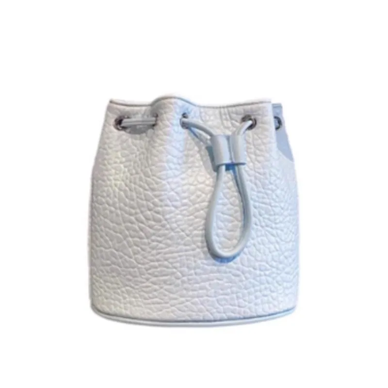 Sweet Cute Blue Drawstring Bucket Handbag Women Faux Lychee Pattern Leather Large Capacity Shoulder Bag Ladies Sle Crossbody Bag