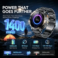 Montre connectée de sport avec batterie ultra grande capacité de 1400mAh, 1.7 pouces, fréquence cardiaque, lampe torche tactique puissante, étanche 5ATM, appel, montre intelligente pour hommes 6