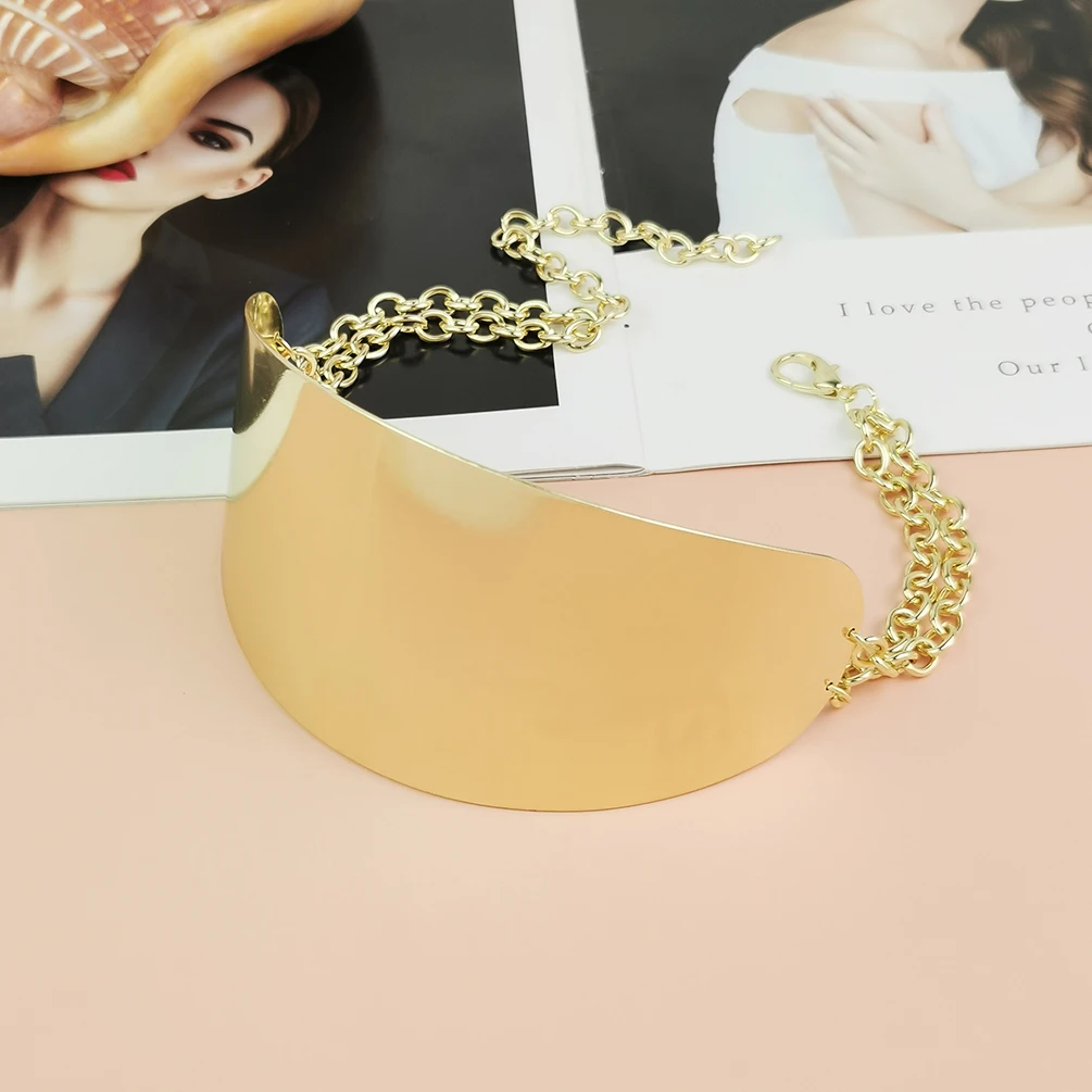 Wide Metal Cuff Neck Choker Necklaces Gold Color Bright Surface