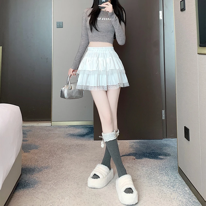 y2k Mini Skirt Women Coquette Clothes Lolita Fairycore High Elastic Tiered Ruffle Skirts Goth Lolita Skirts Streetwear