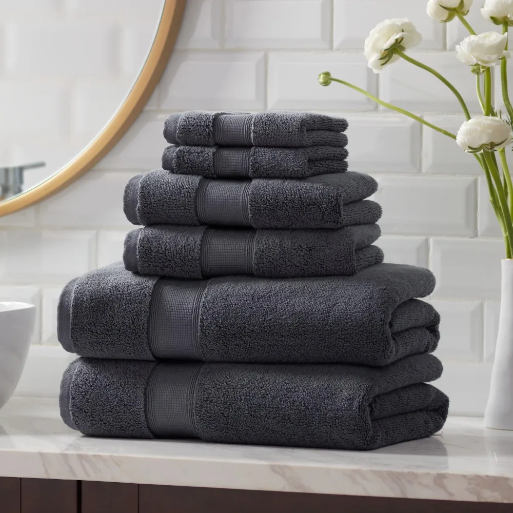 

Luxury Cotton Towel Soft Set, 6-Piece Egyptian Cotton Bath Towels Sets, Charcoal Sky and Absorbent Cottons
