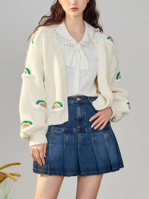 Handmade cropped cardigan with rainbow design