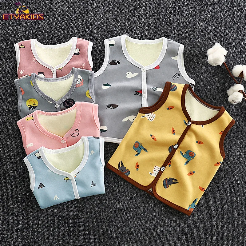 

New Winter Baby Vests Fleece Sleeveless Jackets for Kids Warm Boys Girls Windbreaker Cartoon Flower Cute Toddler Coats Clothing