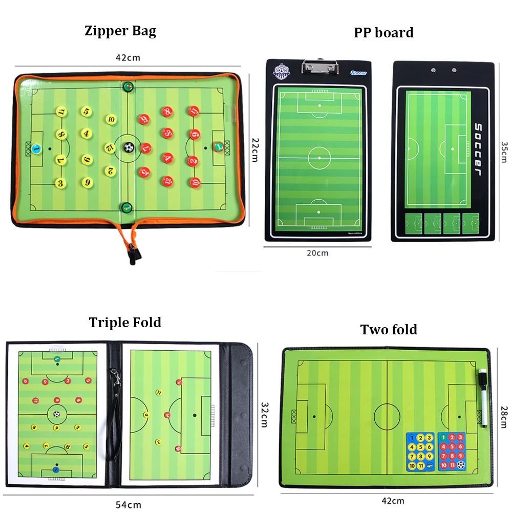 Football Coaching Portable Strategy Board Magnetic Tactical Board Kit with Dry Erase Marker Pen & Zipper Bag Foldable Clipboard