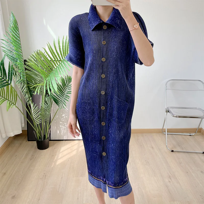 

Miyake Pleated Dress Summer 2022 new plus-size round neck fashion dress