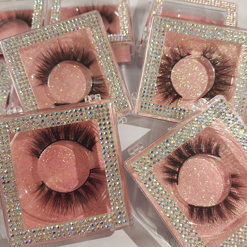 

Wholesale Custom Square Diamond False Eyelash Packaging Box Fake 3d Mink Eyelashes Boxes Diamond Case Lashes Empty Package
