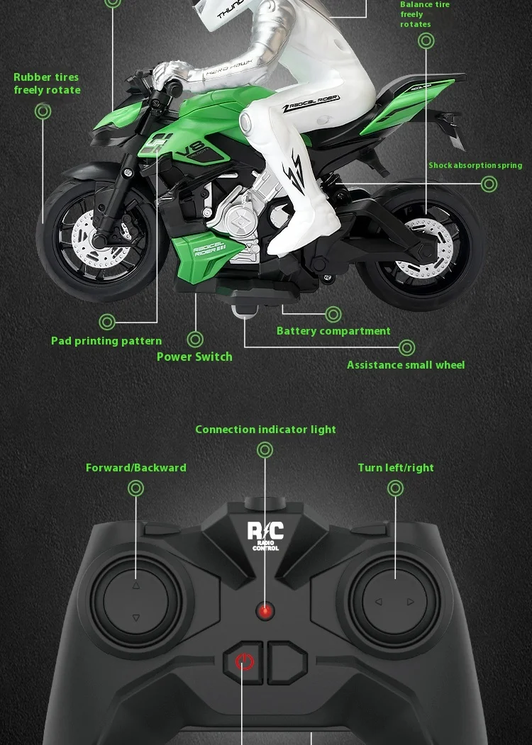 Motocicleta de control remoto, motocicleta todoterreno inteligente de aleación, juguete eléctrico, coche de carreras RC de alta velocidad, motocicleta acrobática a la deriva