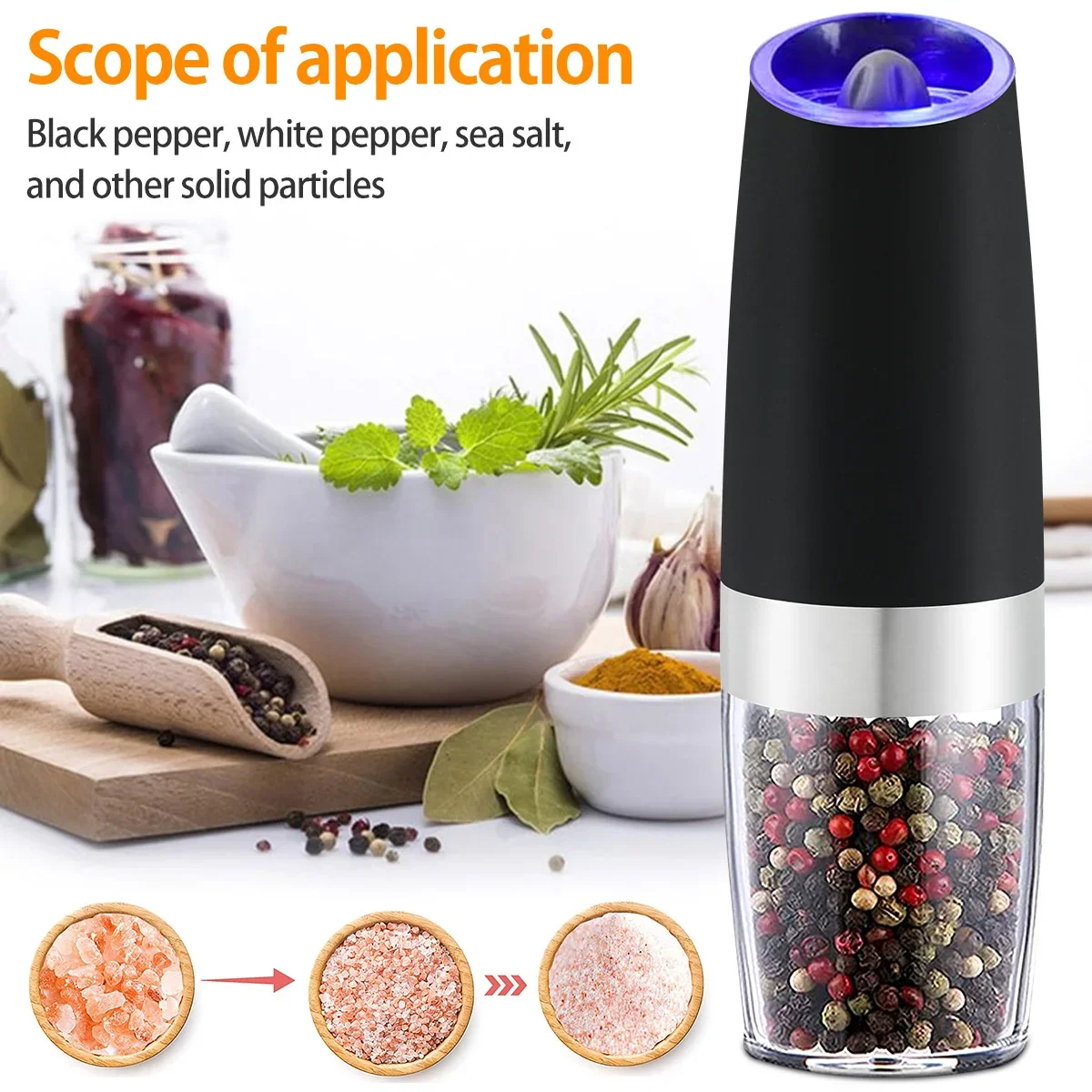Electric Automatic Mill Spice Salt and Pepper Grinder Gravity LED Light Adjustable Coarseness Kitchen Steak Tool Sets