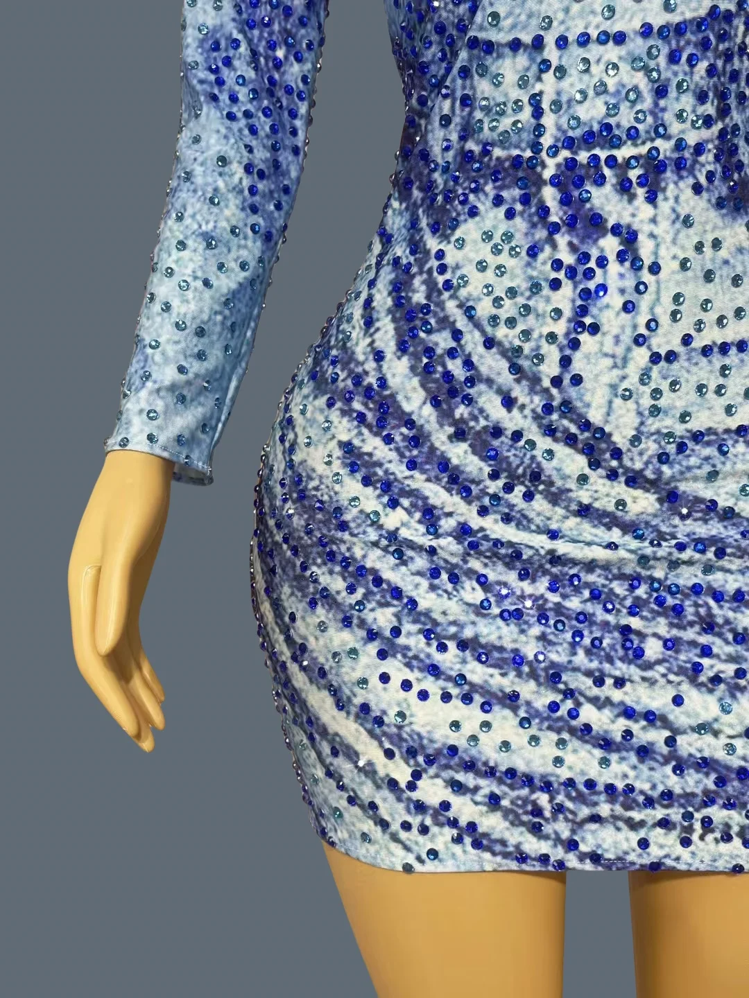 sachin and babi light blue dress Velvet Glitter Starburst Mock Neck Long Bell Sleeve Mini Dress Club Exx