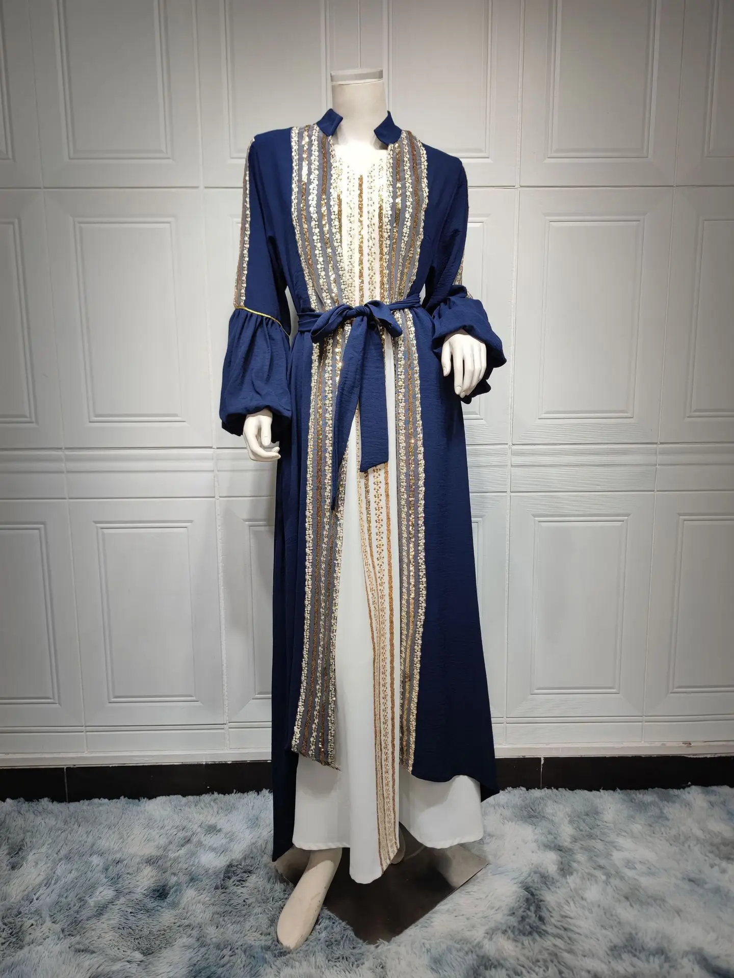 Two Pieces Abaya Set Women Vest Long Dress with Chiffon Outerwear Mubarak Eid Muslim Moroccan Caftan Arabic Oman Dubai Jalabiya