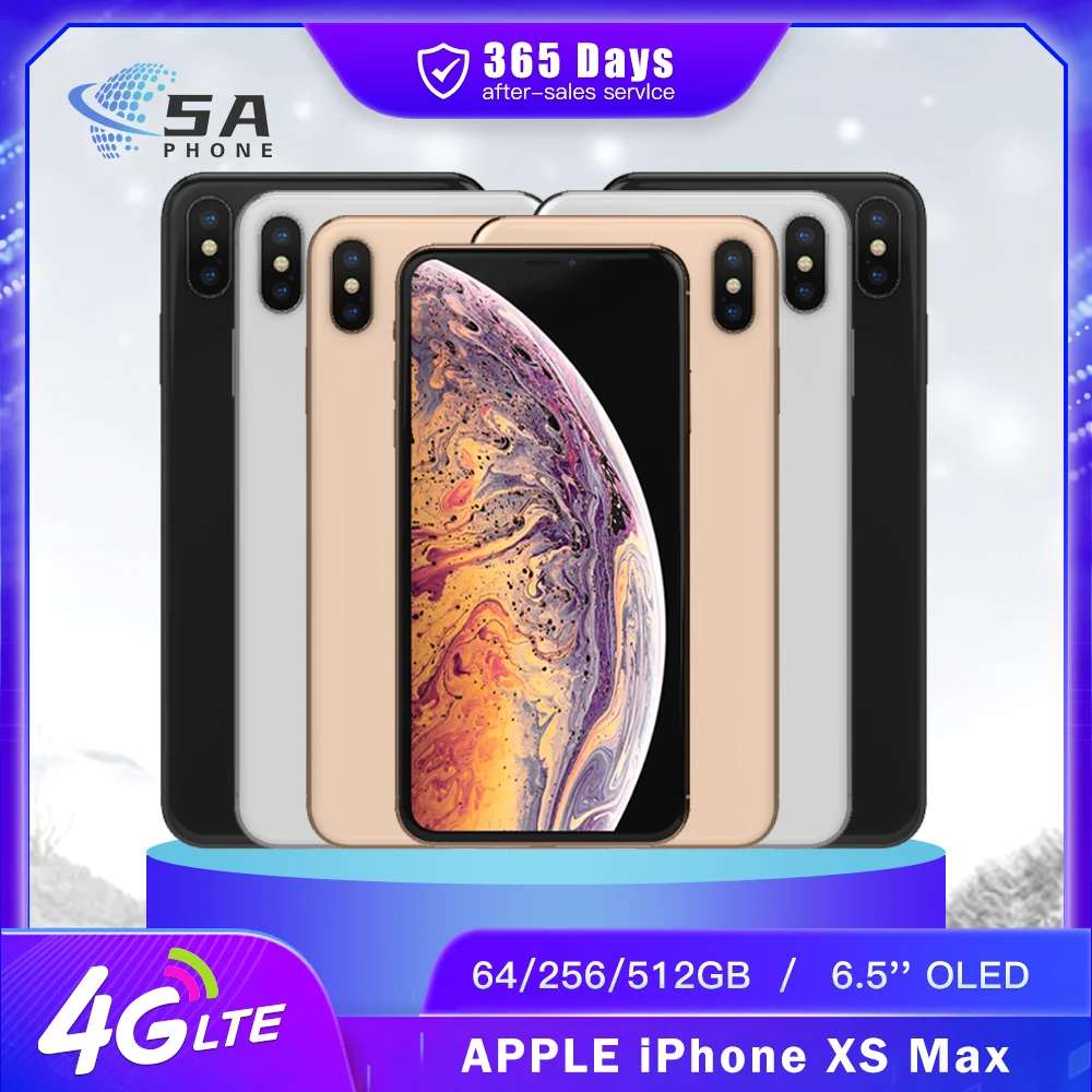 Original Apple iPhone XS Max 4G Mobile Phone XSMAX Face ID 64GB/256GB 6.5" OLED HDR10 12MP+7MP NFC A12 Hexa Core IOS SmartPhone