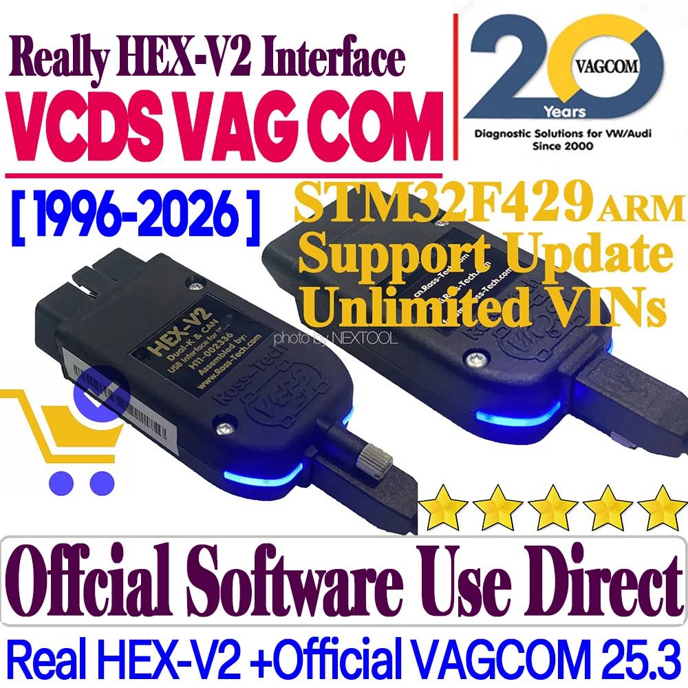 Newest 2026 VAGCOM V25.3 OBD Scanners HEX V2 Interface FOR VW AUDI Skoda Seat VAG Multilingual Auto com VCDS Diagnostic Tools