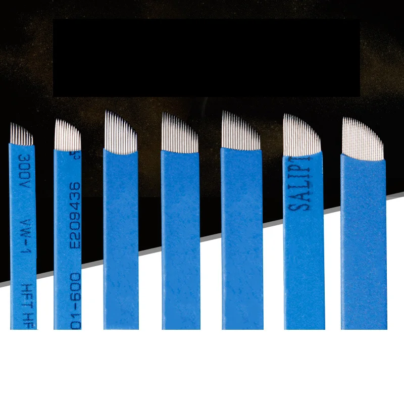 

500pcs Blue 7 9 11 12 14 16 18 Pin U shape Nano blades microblading needles Permanent Makeup Eyebrow Tattoo Needle Blade