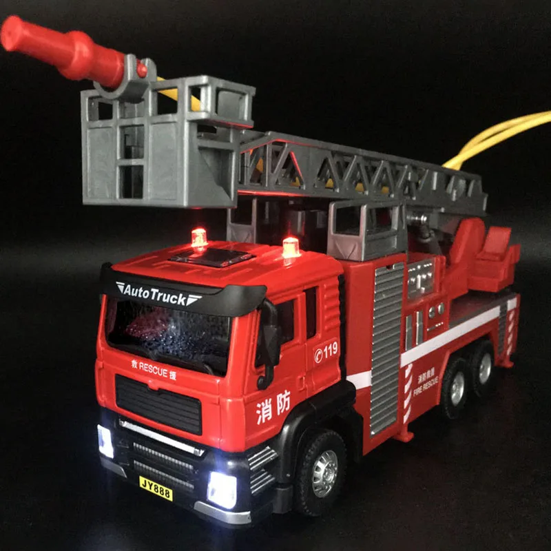 Alloy Fire Truck Model City Diecast Metal Engineering Vehicle Ladder Car Sound And Light Pull Back Car Kids Toy Boy Gift
