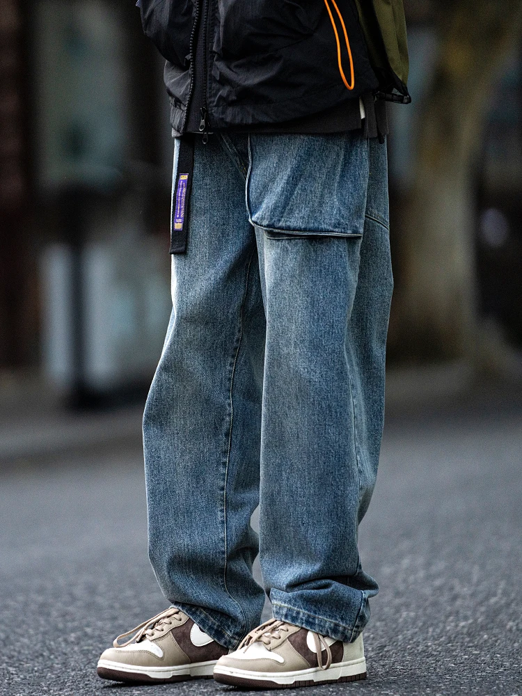 Japanese Streetwear High Quality Distressed Jeans Men Clothing Harajuku Casual Denim Cargo Pants Korean Hip Hop Trousers Male
