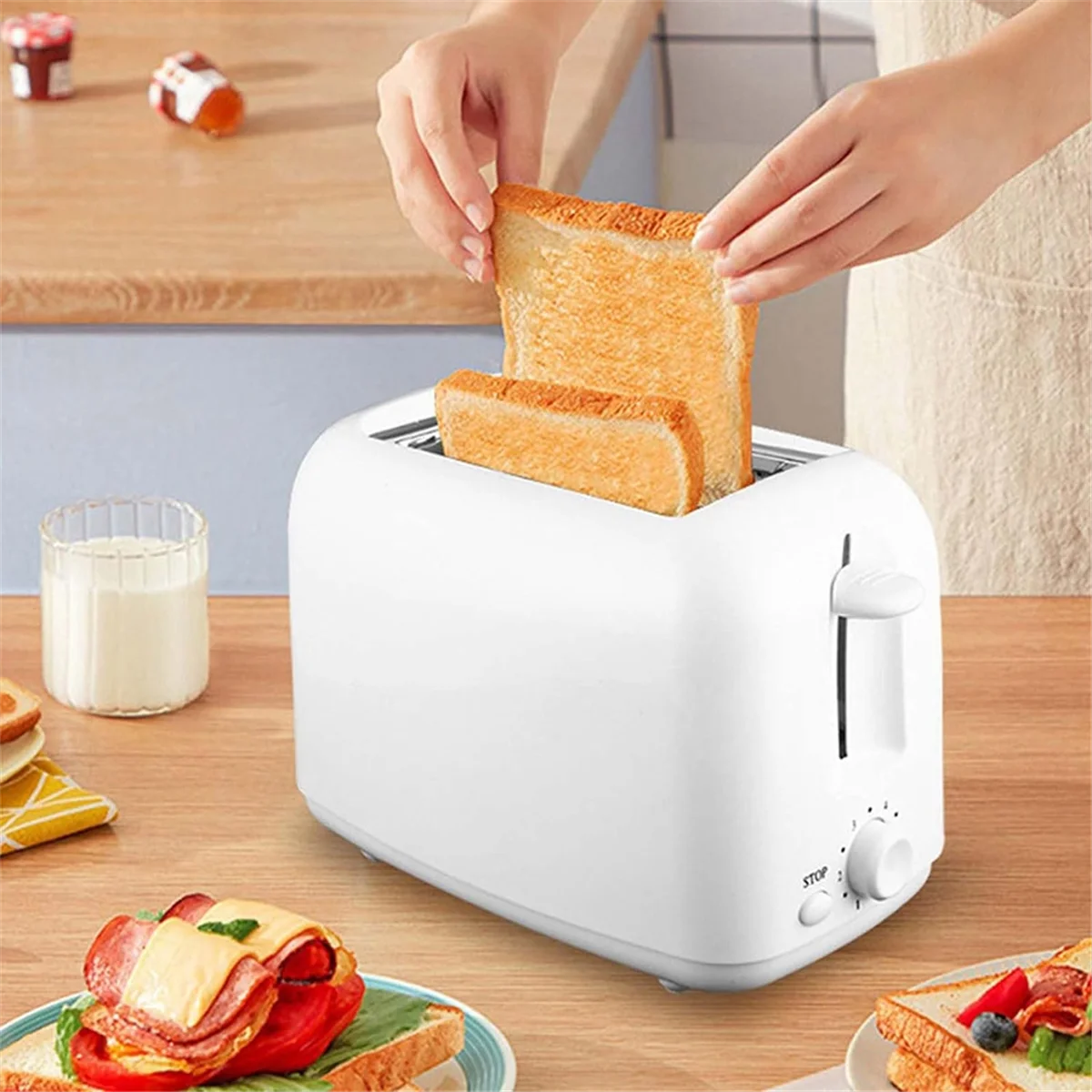 BABZ Retro Toaster 2 Slice with 6 Functions, Stainless Steel Toaster Removable Crumb Tray, Under Base Cord Storage US Plug