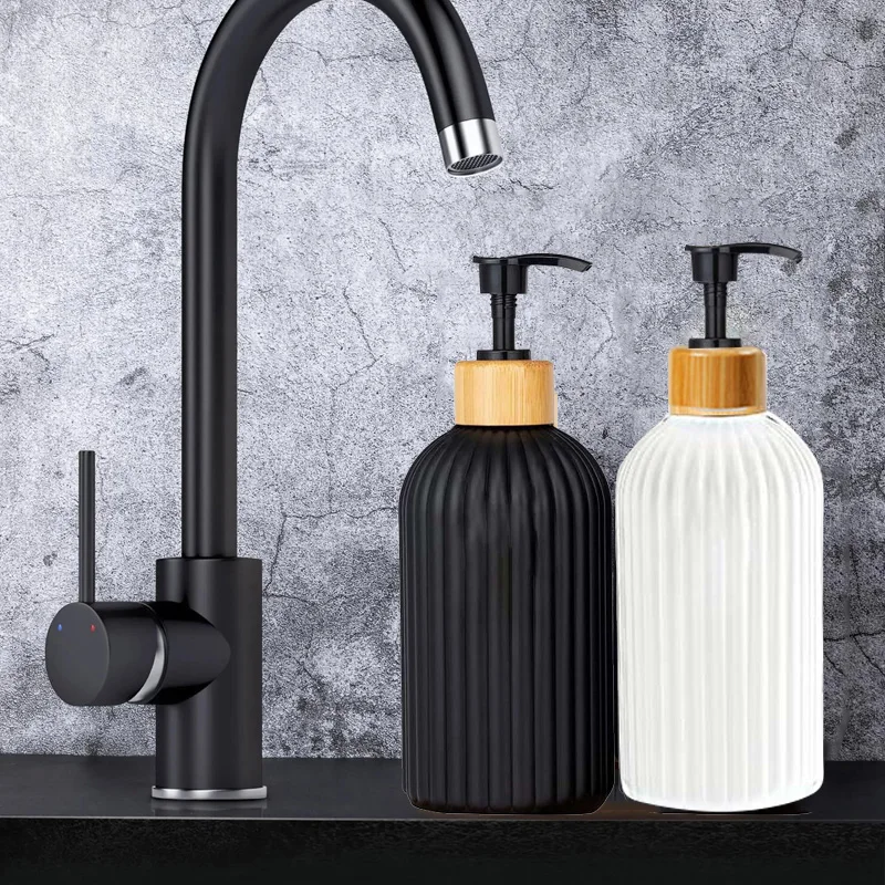 500ml Strip Soap Dispenser With Bamboo Pump Refillable Bottle Shampoo Conditioner Lotion Body Wash Empty Container For Bathroom soap dispenser