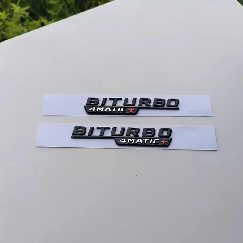 2개 자동차 문자 펜더 트림 배지 BITURBO 4MATIC Plus 엠블럼 스티커 메르세데스 AMG C43 E43 GLE43 GLC43 W205 W213 액세서리