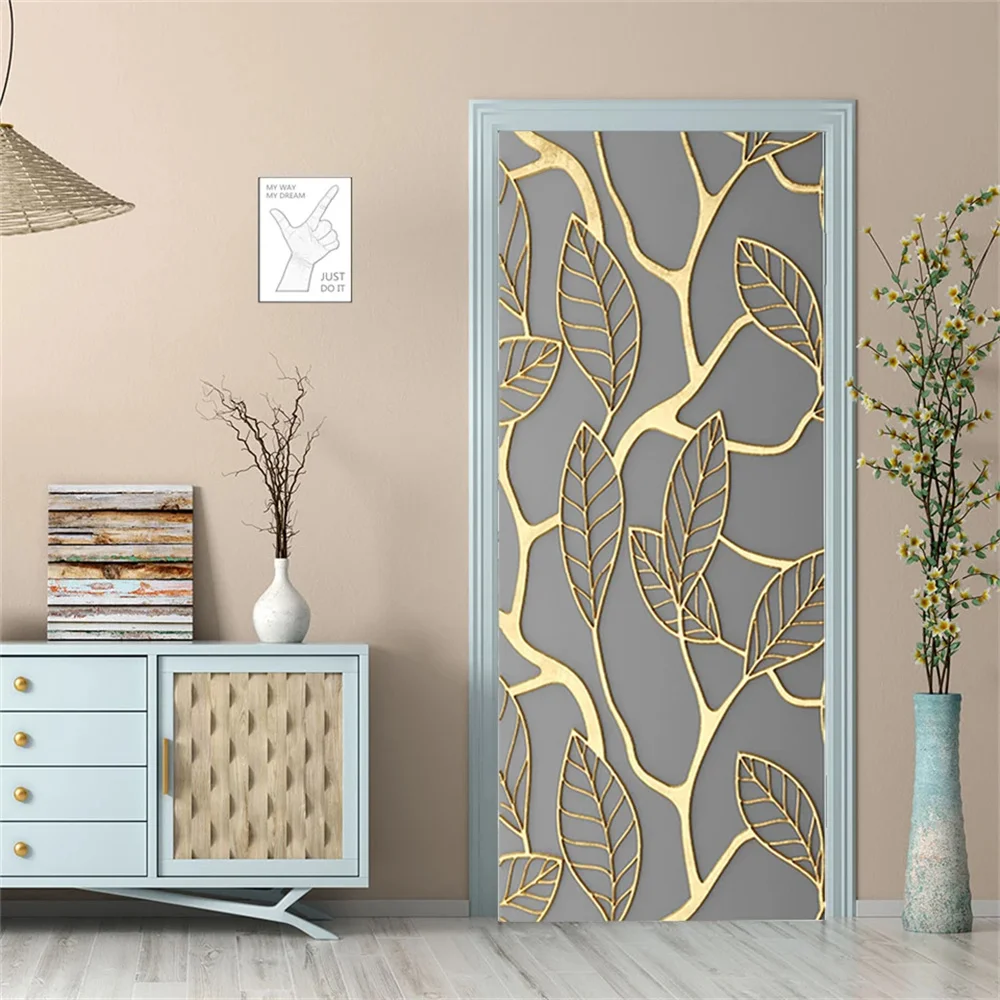 Door Wallpaper Stickers Fridge Sticker Customized 3D Door Stickers Refrigerator Stickers Self-adhesive Waterproof Pearl Thread Wealth Tree Home Decoration Door Dec