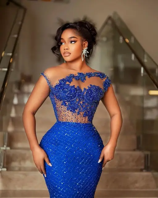 Seun Glitter Beaded Lace Evening  Gown - Image 3