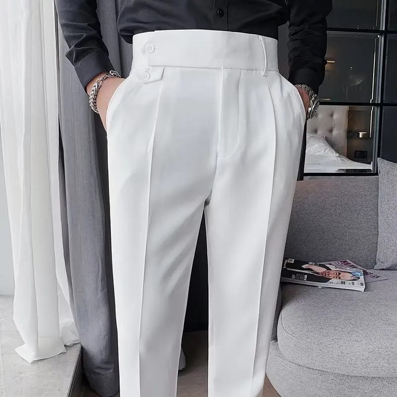 For Men Mens White Cropped Trousers Fashion Slim Fit Pencil Pants