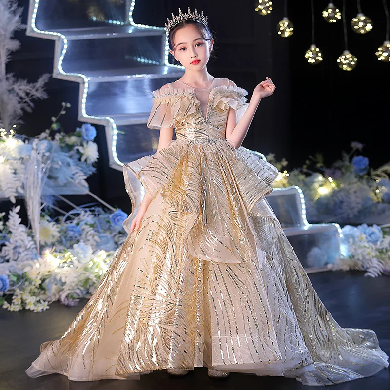 

2024 Teenage Girls Sequins Dress for Formal Occasions Kids Princess Maxi Mermaid Dresses Children Luxurious Banquet Ball Gowns