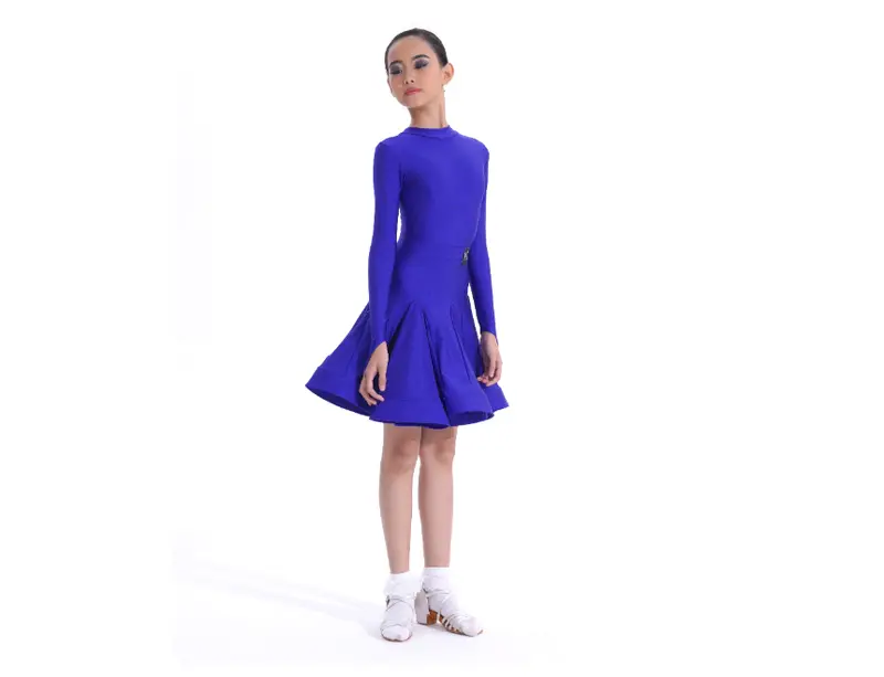 Girls Latin Dance Competition Clothing Glossy Fabric Long Sleeves Dance Dress Kids Cha Rumba Dance Practice Training Wear - Image 22