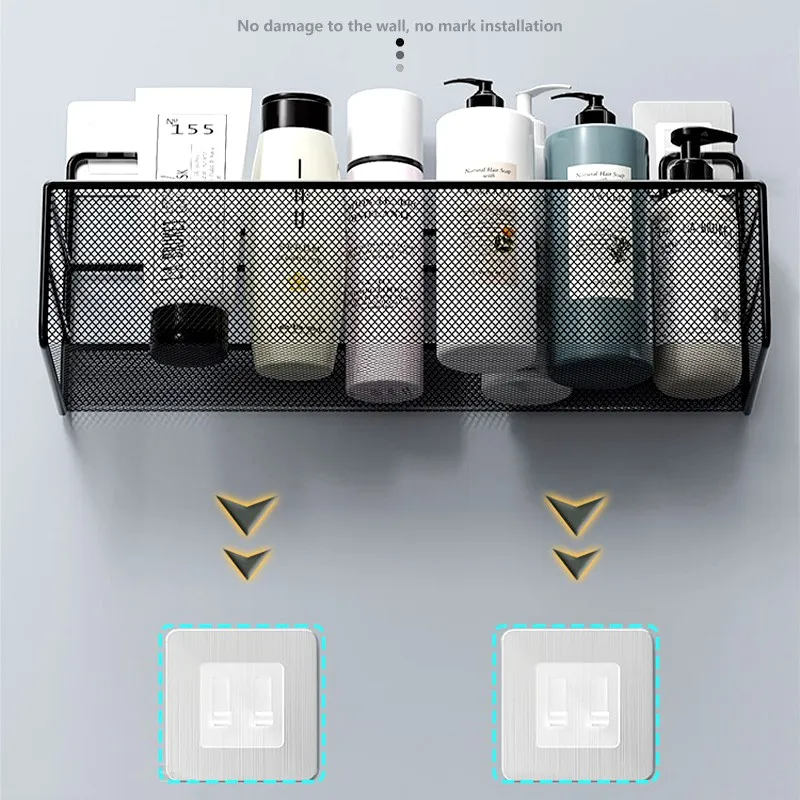 Wall-mounted Bathroom Shelf Shower Shampoo Rack Organizer Toilet Accessories Holder Kitchen Free Punch Condiment Storage Baskets 5