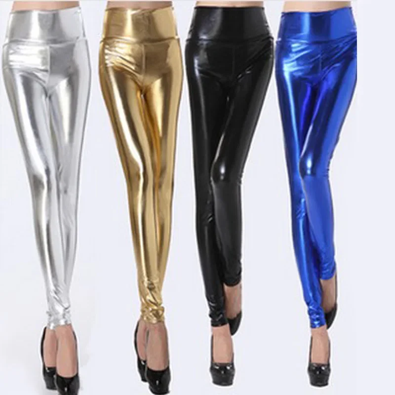 

TPJB New Women Punk Rock Style Pu Faux Leather Leggings Purple Gold Metallic Sexy Bright Sequin Pants Shining Fitness Legging