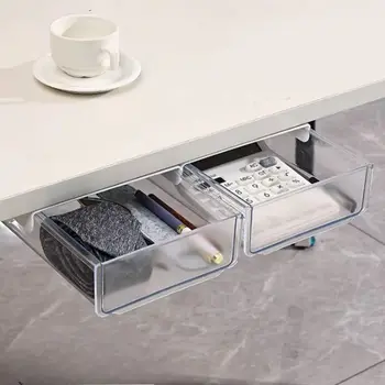 Cassetto trasparente sotto la scrivania, vassoio estraibile, vassoio portaoggetti autoadesivo per cancelleria, grande capacità, facile da installare, portaoggetti per forniture da scrivania