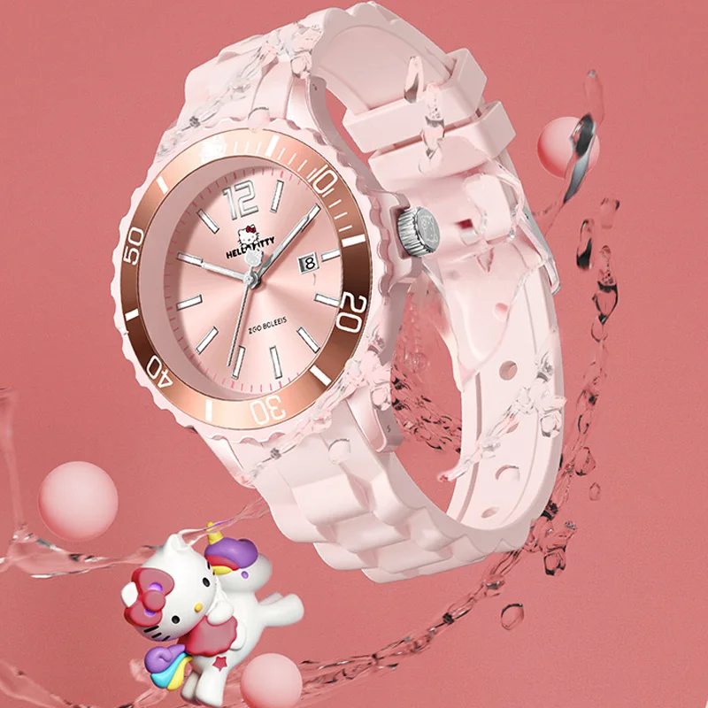 

Sanrio Hellokittys Cinnamoroll Kawaii Waterproof Watch Jelly Strap Luminous Pointer Quartz Wristwatch Girls Birthday Gifts Toys