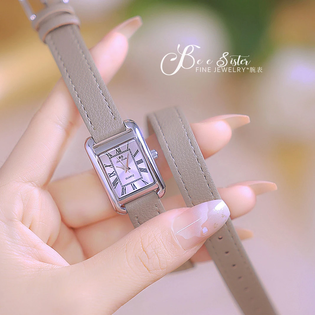 ساعة كوارتز نسائية مربعة سوداء من الجلد الطبيعي ،...