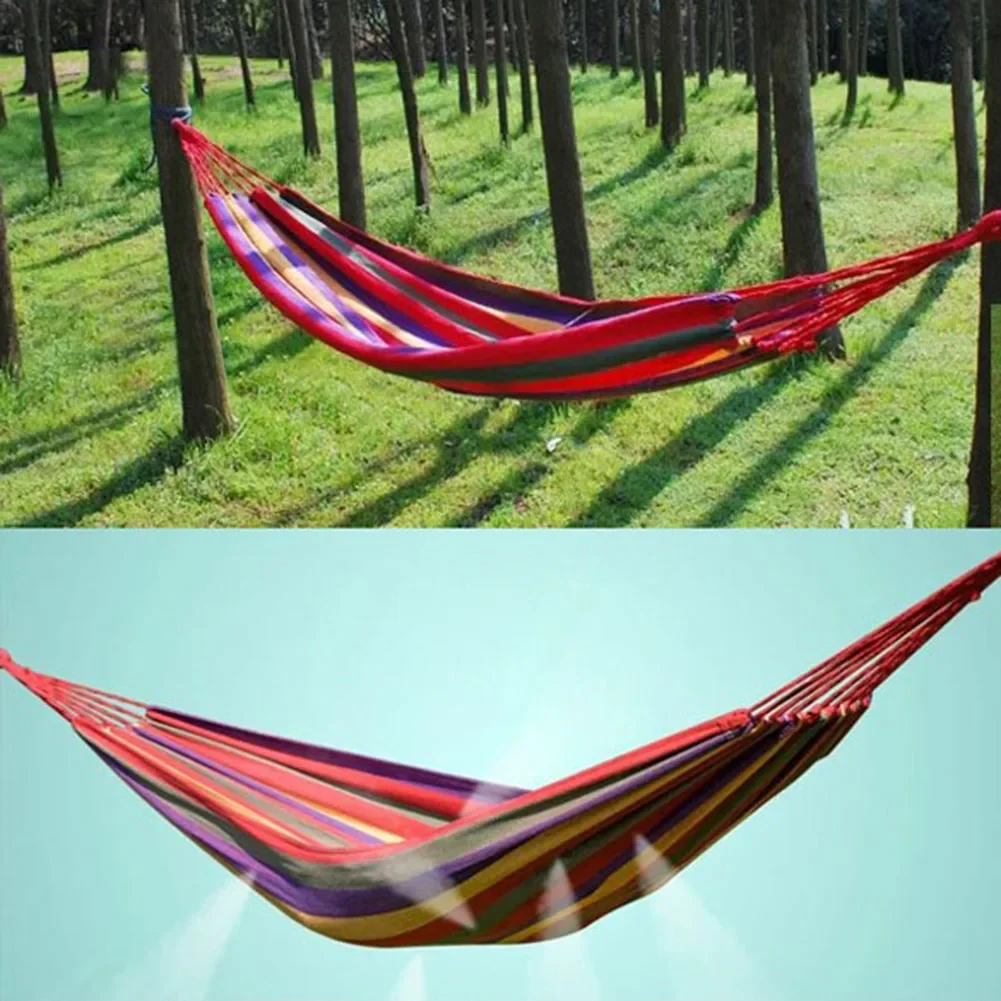 1-2 Person Canvas Hammock 264lbs Capacity Stripe Cotton Rainbow Hanging Bed Portable 102x32 in for Outdoor Indoor with Carry Bag 6