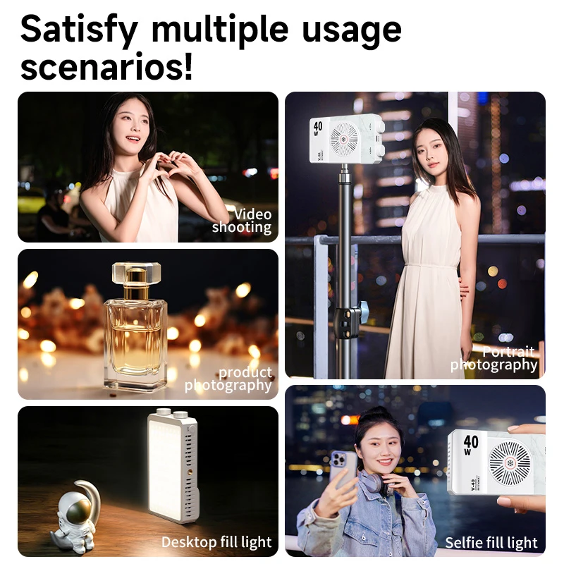 40W LED 비디오 조명 카메라 조명 2800K-9000K 휴대용 필 라이트 4400mAh 충전식 야외 브이로그 및 사진 촬영 조명