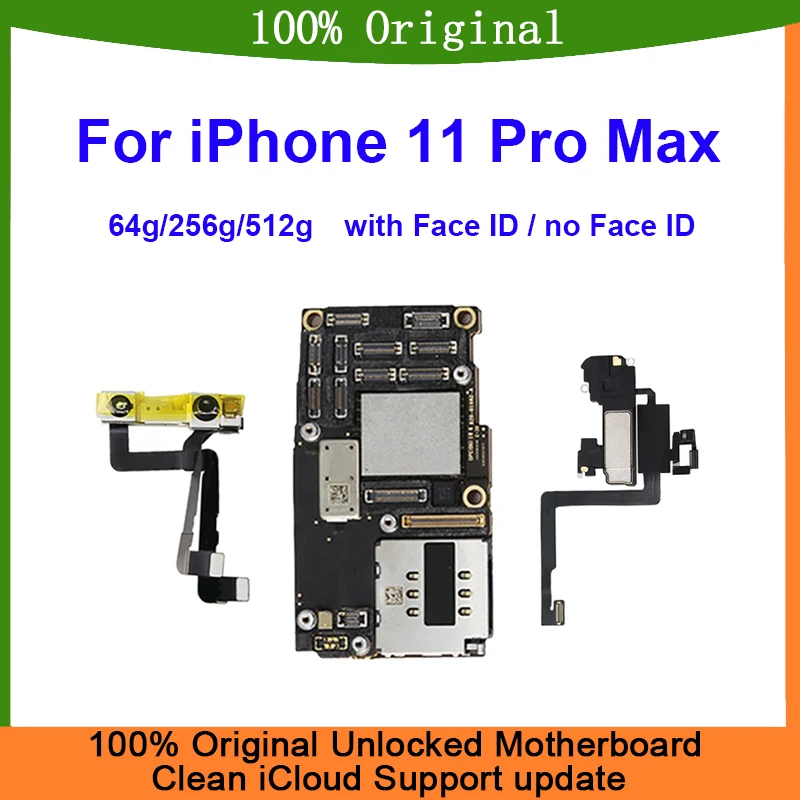 

Fully Tested Mainboard for iPhone 11 Pro Max 64g 256g 512g Original Motherboard With Face ID Unlocked Logic Board Clean iCloud