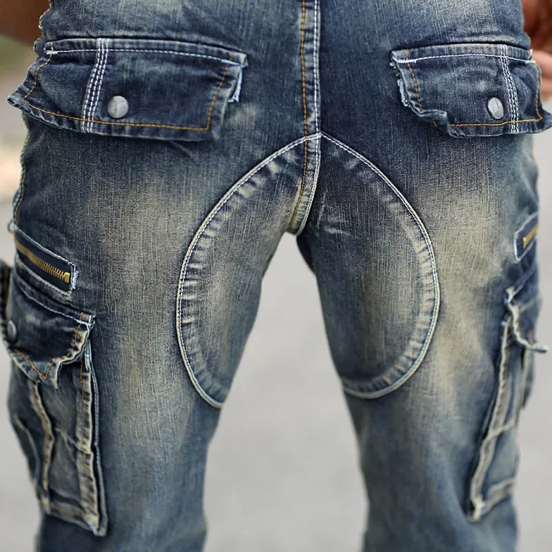 Men's Fashion Cargo Denim Shorts with Multi Pockets Slim Fit Military Jeans Shorts for Male Washed 6