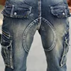 Men's Fashion Cargo Denim Shorts with Multi Pockets Slim Fit Military Jeans Shorts for Male Washed 6