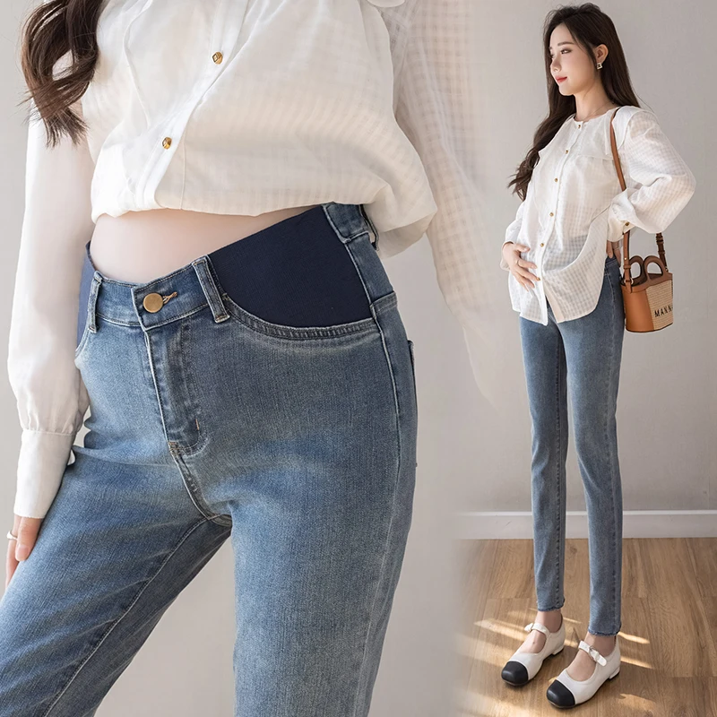 Spring Autumn Maternity Belly Jeans High Waist Fashion Pregnant Woman Denim Trousers Skinny Pregnancy Pencil Pants Slim Trousers