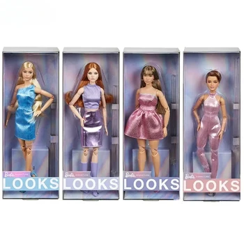 Original Barbie Looks Signature Fashion Collection Doll Multi Joints Mobility Blond Dress Matching Toys for Girls 1/6 Body Shape