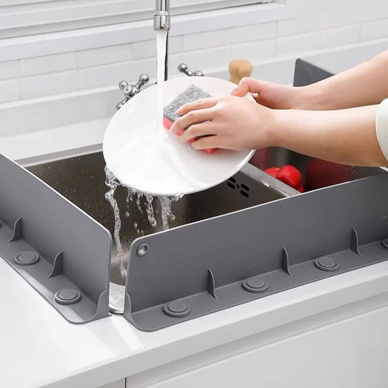 Kitchen Splash Guard Suction Cup Sink Board Silicone Splatter Guard Kitchen Bathroom Basin Dish Washing Baffle Wash Basin Faucet Anti-Splatte Board