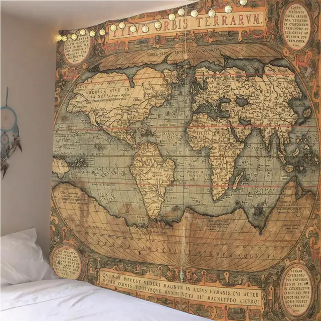 Tapisserie murale vintage carte du monde, 230x180cm, décoration d'intérieur, salon, chambre à coucher 2