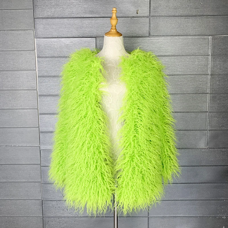 Green Mid-length Faux Fur Coat Fashin Jacket Women's Clothing Free Shipping