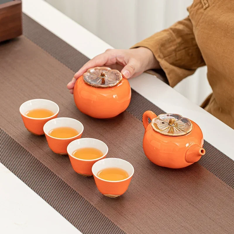 Persimmon Ruyi Tea Set Persimmon teapot Tea Cup orange gift box