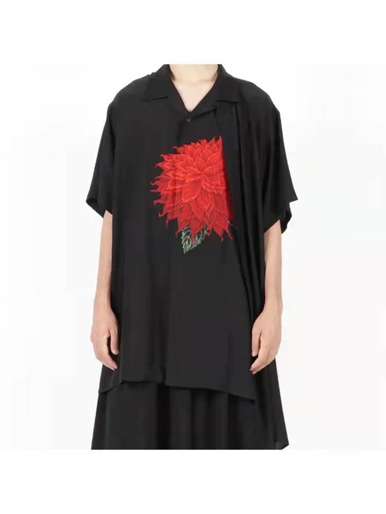 Dahlia Pinnata Shirts YAMAMOTO-Style Men Short Sleeved Shirts Oversized For Womens Chemise Homme Original Black Shirt