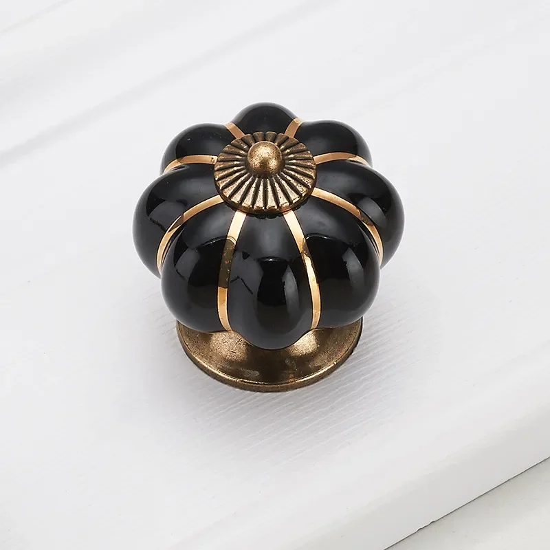 Pumpkin Gold Ceramic Handles Drawer Knobs Single Hole Cupboard Handles Cabinet Pulls Kitchen Accessories Handles Furniture